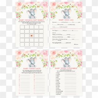 Blush Pink Floral Elephant Baby Shower Game Pack - Baby Shower Would She Rather, HD Png Download