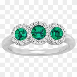 Spark Creations Three Stone Emerald & Diamond Ring - Engagement Ring, HD Png Download