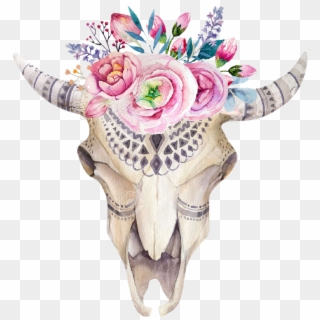 Transparent Bull Head Clipart - Cow Skull And Flowers, HD Png Download