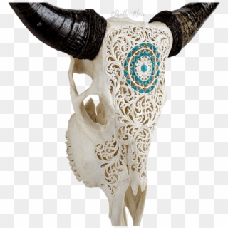 Carved Cow Skull // Xl Horns - Art Skull Turquoise, HD Png Download