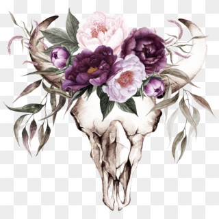 Cow Skull With Purple Flowers Transfer - Plum Floral Wedding Invitations, HD Png Download