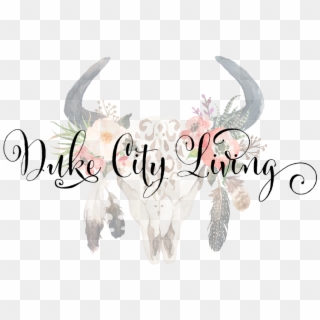 Duke City Living - Watercolor Bull Skull With Flowers, HD Png Download