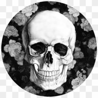 White Skull Png - Skull With Flowers Blue And White, Transparent Png