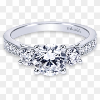 Three Stone Diamond Band Engagement Ring, HD Png Download