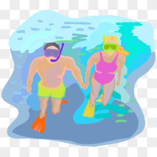 Vector Illustration Of Snorkeling Couple Snorkel With - Illustration, HD Png Download