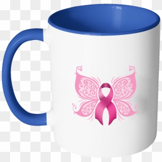 Butterfly Pink Ribbon Breast Cancer Awareness 11oz - Butterflies October Pink Png, Transparent Png