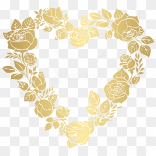 Free Png Download Floral Golden Heart Border Frame - Gold Flower Frame Png, Transparent Png