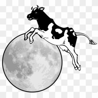 Cow Jumped Over The Moon Animal Free Black White Clipart, HD Png Download