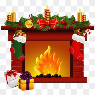 Fireplace Transparent Image - Christmas Fireplace Clipart, HD Png Download