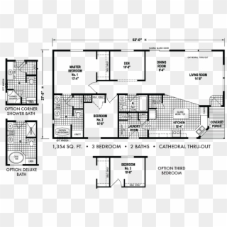 3 Beds - Floor Plans For Double Wides 28x52 4 Bedrooms, HD Png Download