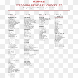 Free Printable Wedding Registry Checklist Templates - Kohl's, HD Png Download