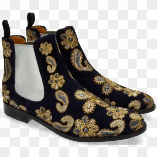 Ankle Boots Roberta 8 Suede Blue 111 Embrodery Paisley - Melvin & Hamilton, HD Png Download