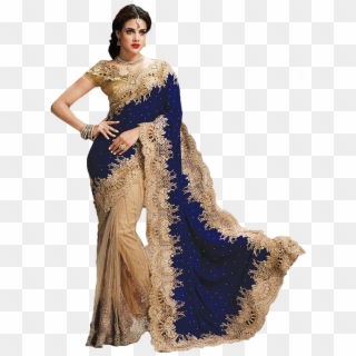 Bollywood Style Model Velvet And Net Saree In Blue - Fashion Saree, HD Png Download