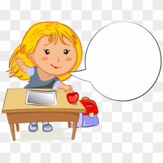 She Is Raising Her Hand - Girl At Desk Cartoon, HD Png Download