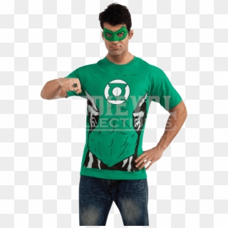Adult Green Lantern T Shirt With Eye Mask And Ring - Easy Marvel Halloween Costumes, HD Png Download