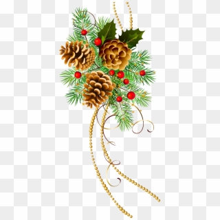 Three Christmas Cones With Pine Branch Clipart - Christmas Pine Cone Clipart, HD Png Download