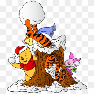 Winnie The Pooh And Friends With Snowballs Png Clip - Winnie The Pooh Winter Png, Transparent Png