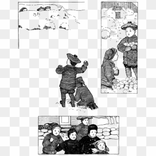 Vintage Winter Snow Snowball Fight Children Child Free - Cartoon, HD Png Download