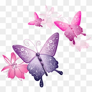 Transparent Butterfly Decorative Clipart - Pink And Purple Butterflies Png, Png Download