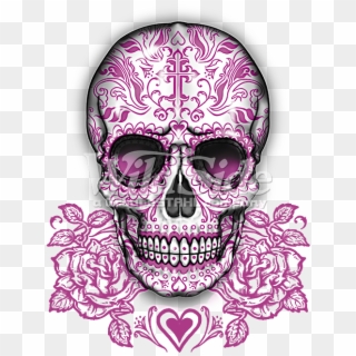 Skull - Pink Roses - Pink Sugar Skull, HD Png Download