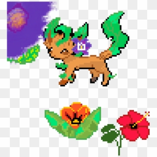 Leafeon With Purple Flower - Cartoon, HD Png Download