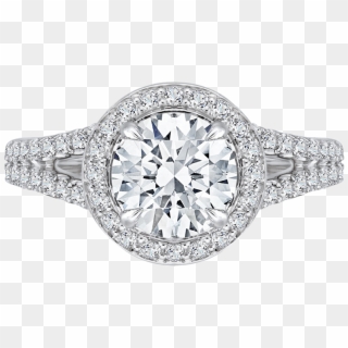 14k White Gold Round Halo Diamond Engagement Ring With - Solitaire Ring For Girl, HD Png Download