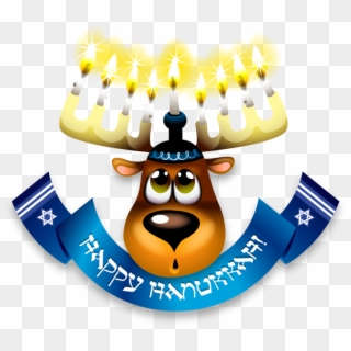 Moose Head With Menorah And Happy Hanukkah Banner - Thanksgiving, HD Png Download