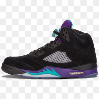 Air Jordans 5s Black Grapes - Air Jordan 5 Black Purple Green, HD Png Download
