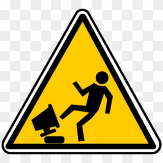 A Triangle Warning Sign Showing A Guy Kicking A Computer - Angry Computer User Png, Transparent Png