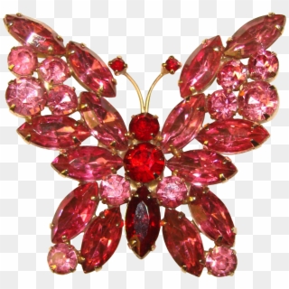Fabulous Butterfly Pink & Red Rhinestone Large Vintage - Ruby, HD Png Download