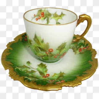 Antique Limoges France Cup Saucer Christmas Holly Berries, HD Png Download