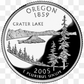 The Oregon State Quarter Features Crater Lake - Oregon State Quarter, HD Png Download