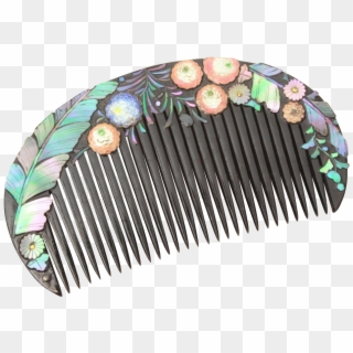 Antique Japanese Hair Comb Lacquer, Enamel Flowers, - Abalone Comb, HD Png Download