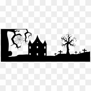 Halloween Landscape Silhouette 2 Png Black And White - Halloween Silhouette Clipart Black And White, Transparent Png