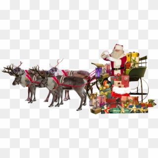 Santa Claus Sleigh Deer Gifts - Santa Claus Sleigh Transparent, HD Png Download