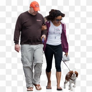 Woman And Man Walking With Dog On Leash “mike” Michael - Man And Woman Walking Png, Transparent Png