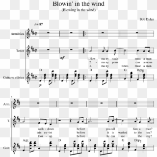 Blowin' In The Wind Bob Dylan - Sheet Music, HD Png Download