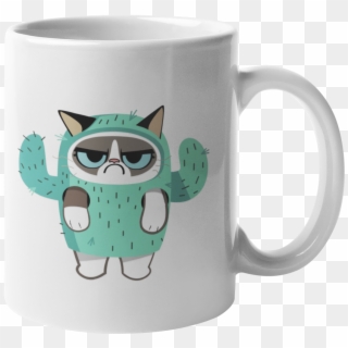 White Mug Grumpy Cat Cactus - Mug, HD Png Download
