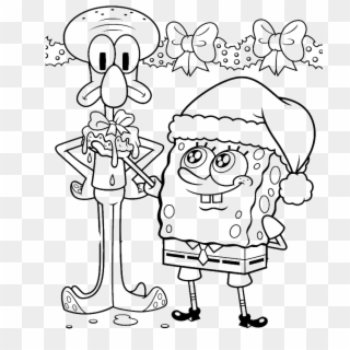 Spongebob And Squidward Take Charge Of Christmas Coloring - Spongebob And Squidward Coloring Pages, HD Png Download