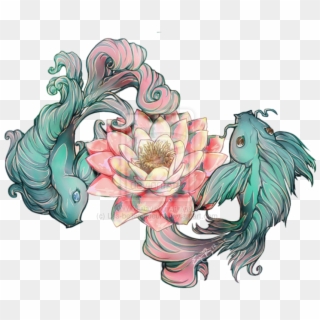 Koi Fish And Lotus Flower - Koi Fish Tattoo Png, Transparent Png